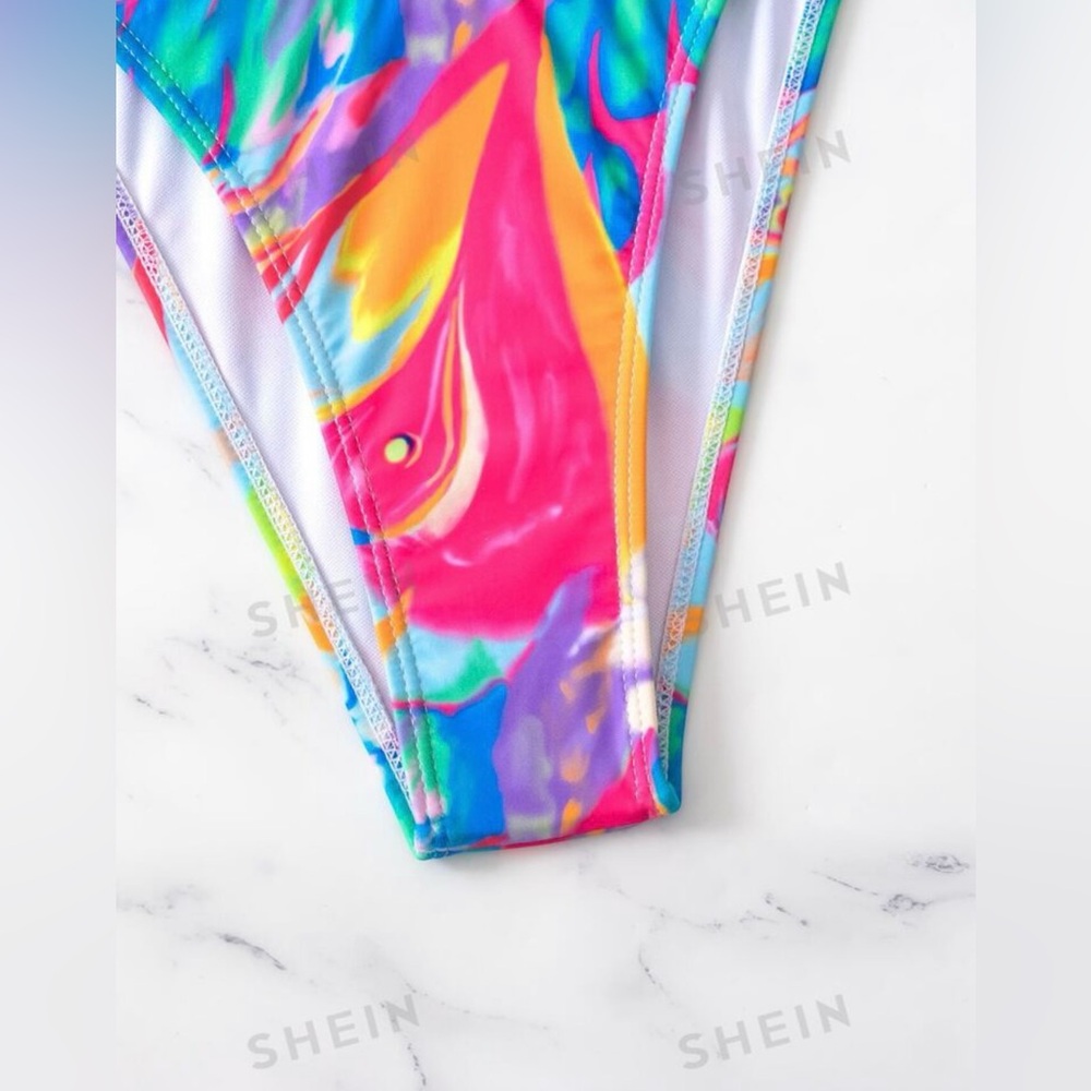 SHEIN Swim Bikinis: Tie-Dye Beach Underwire & Thong Bikini, Pink Textured Bikini - Picture 10 of 14
